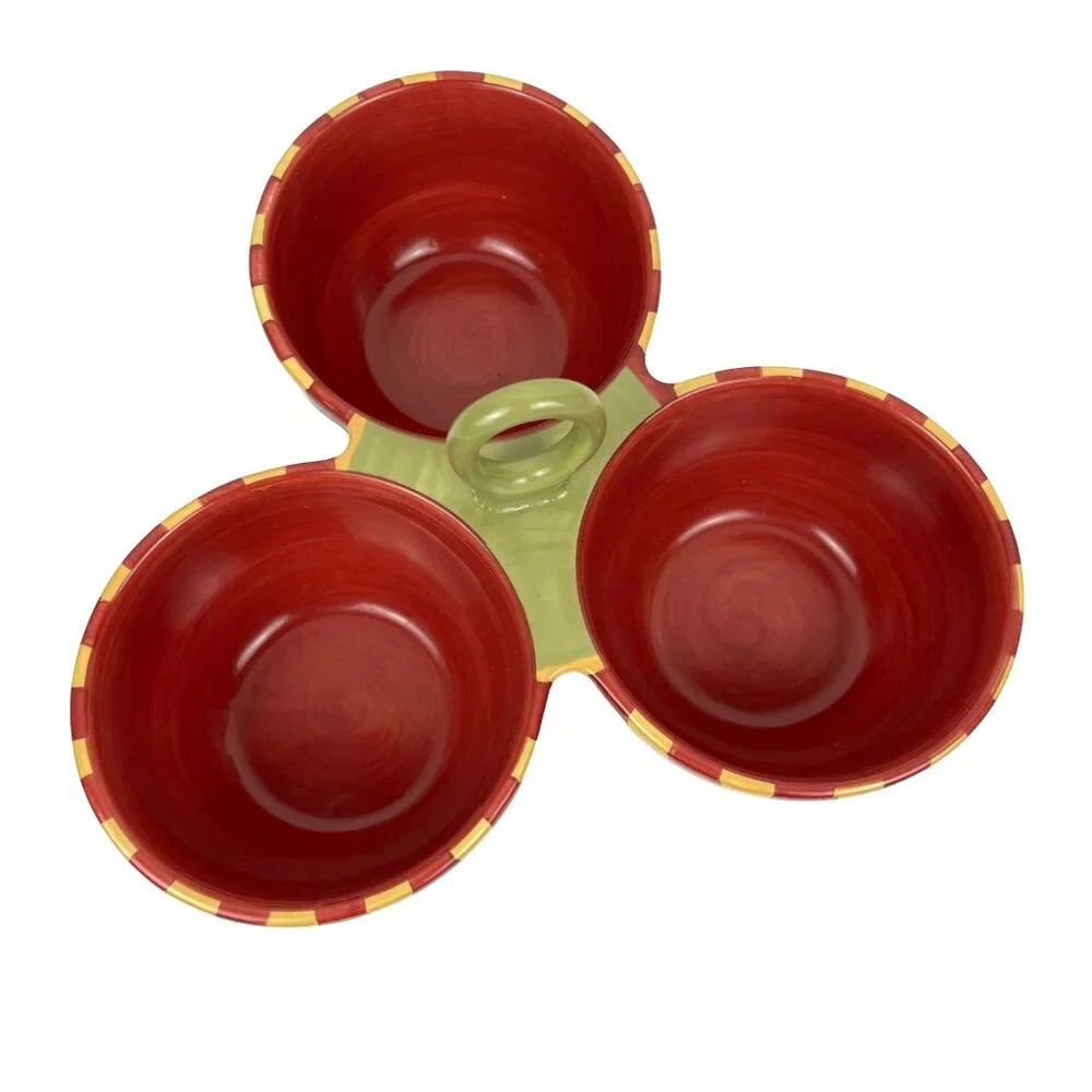 3-Section Ceramic Serving Dish w/Handle Olivia Debby Segura Signature Housewares